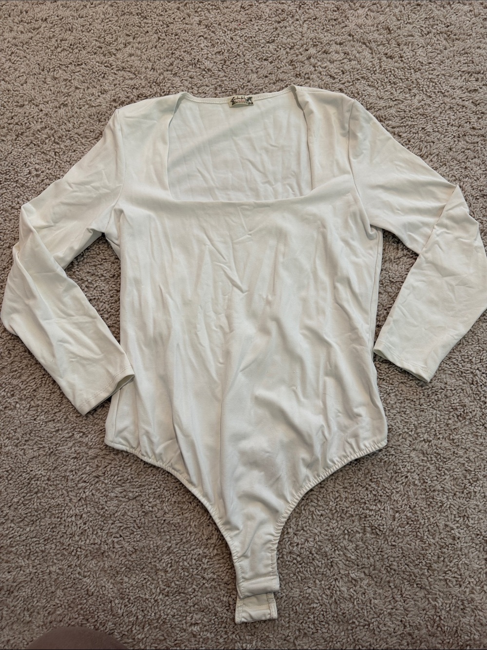 Free People White Long Sleeve Square Neck Bodysuit